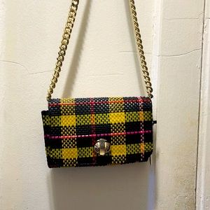 Zara handmade plaid bag with gold chain